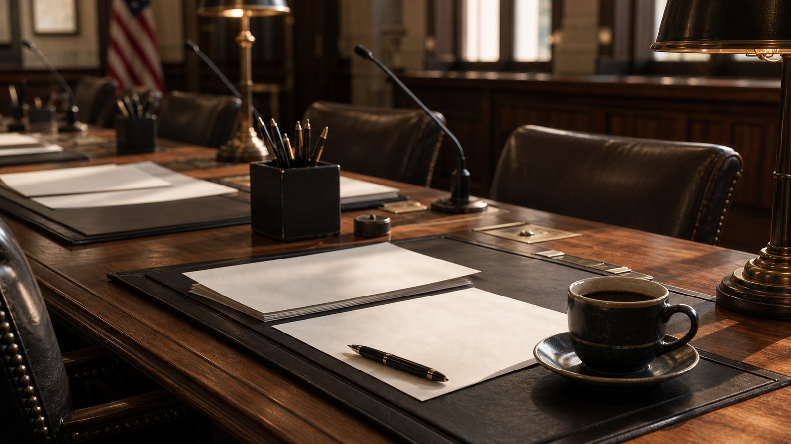 Legislative table representing deliberation before emotional lawmaking