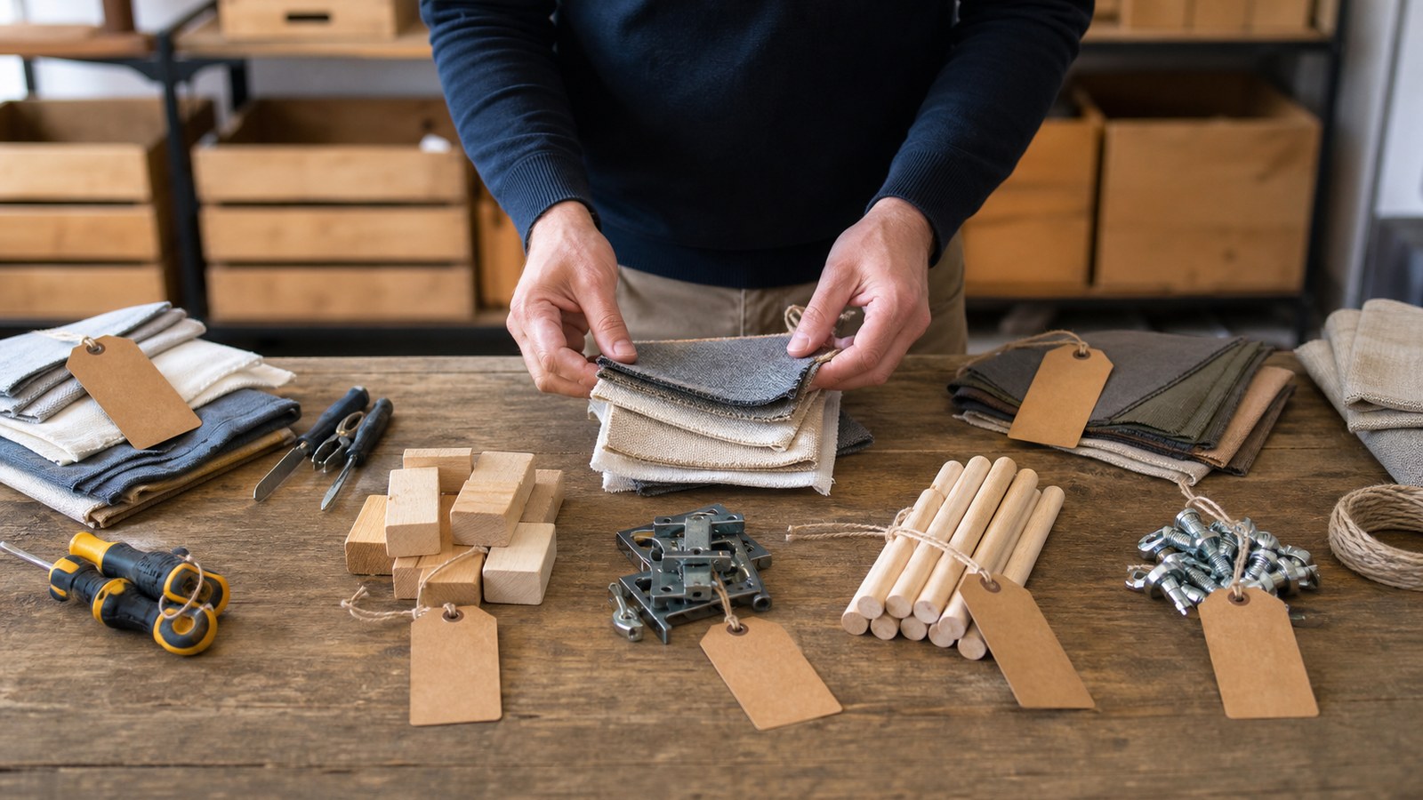 Limited goods being sorted on a table symbolizing free market allocation of scarce resources