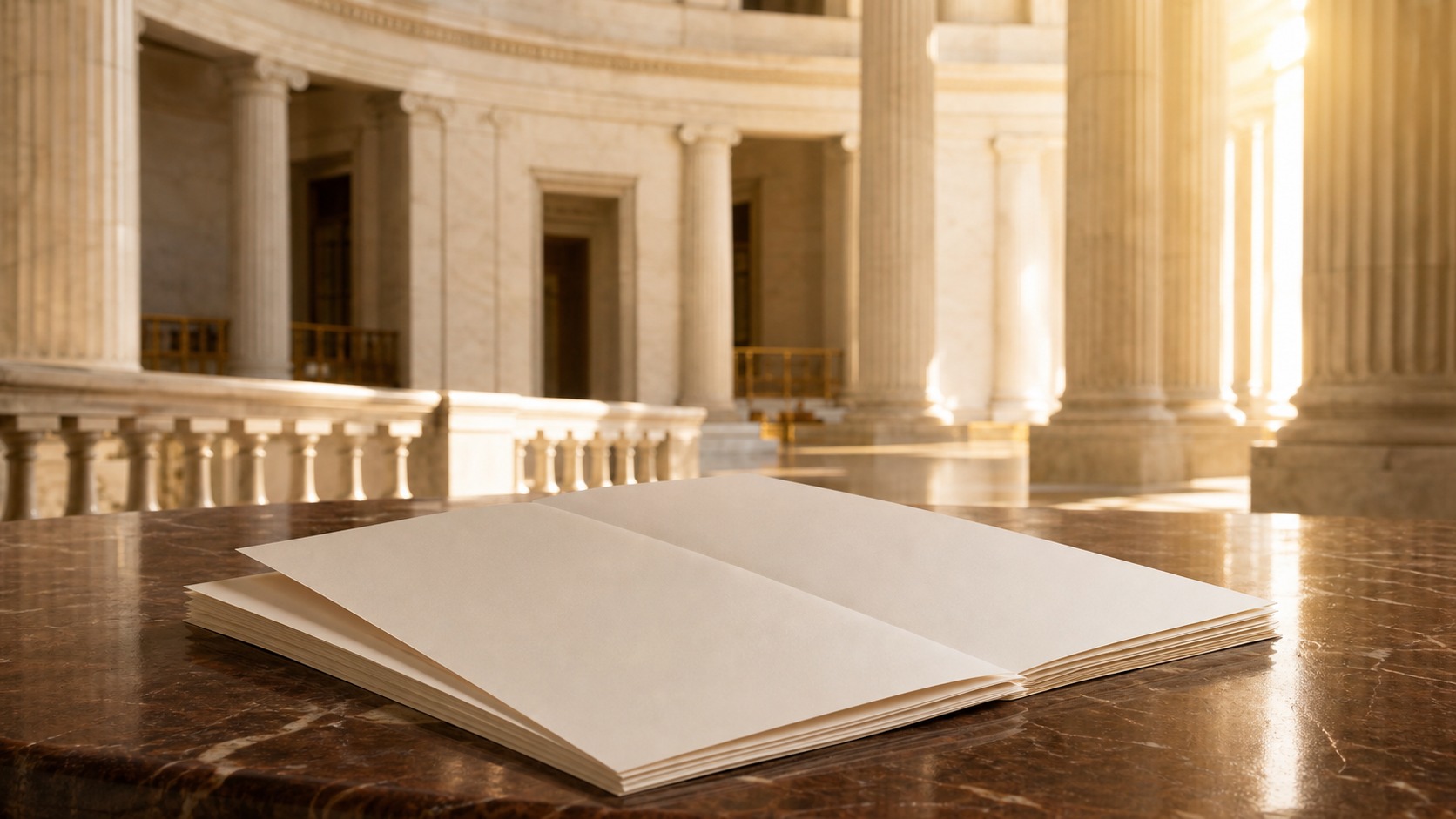 Blank pages in a civic rotunda symbolizing constitutional protections for liberty