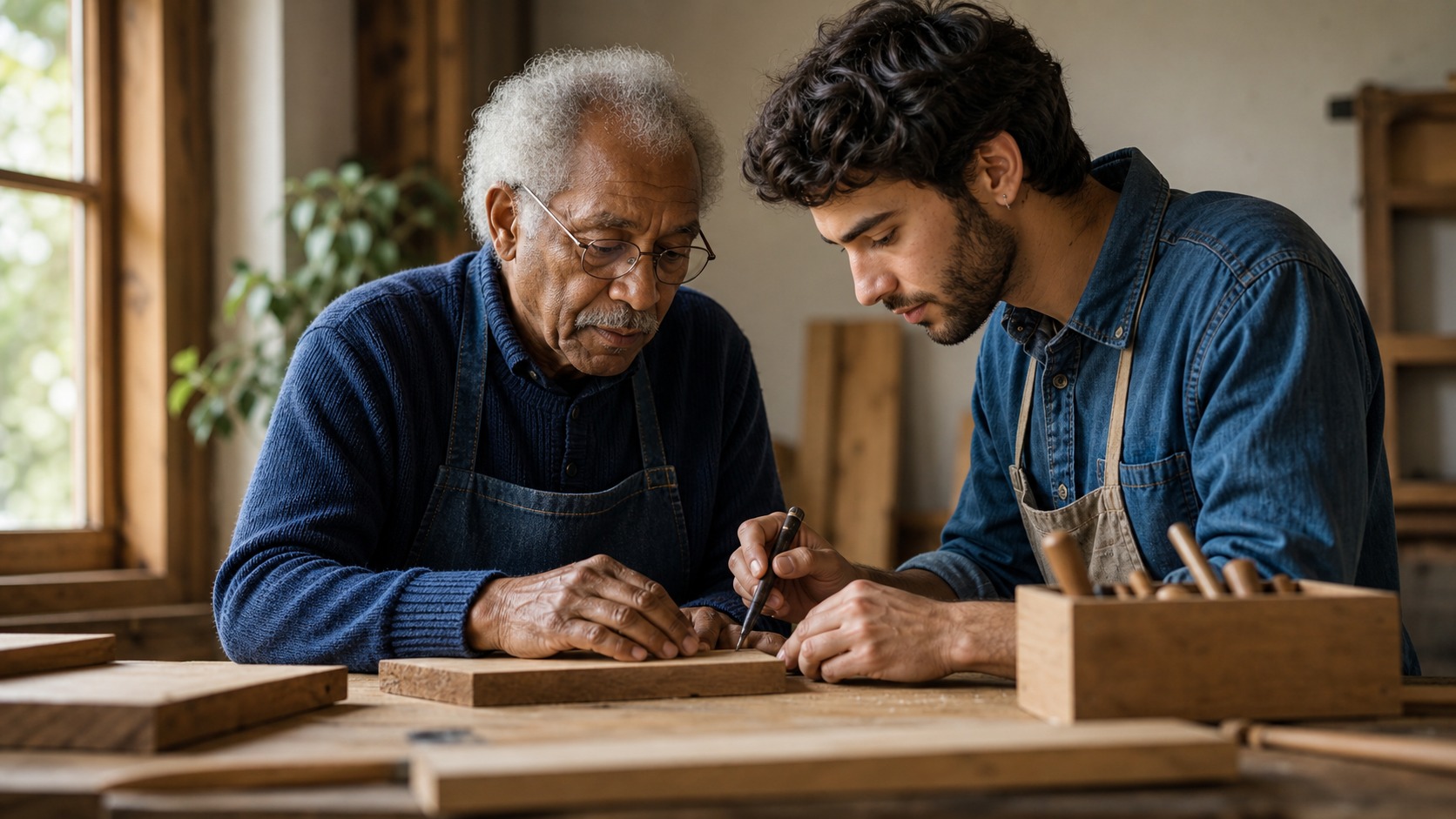 Two people working together at a table representing human dignity
