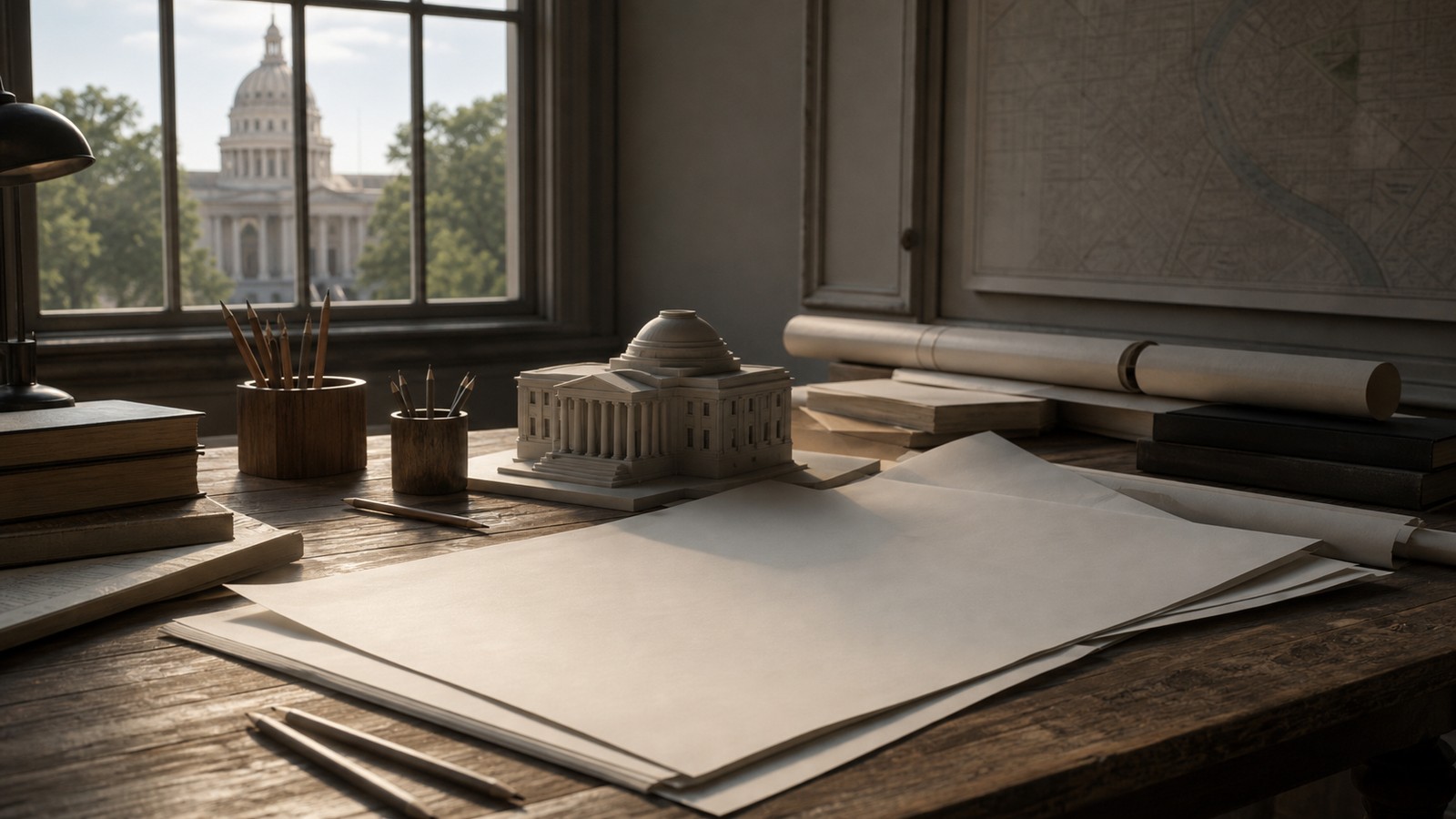 Civic planning table representing a blueprint for self-government