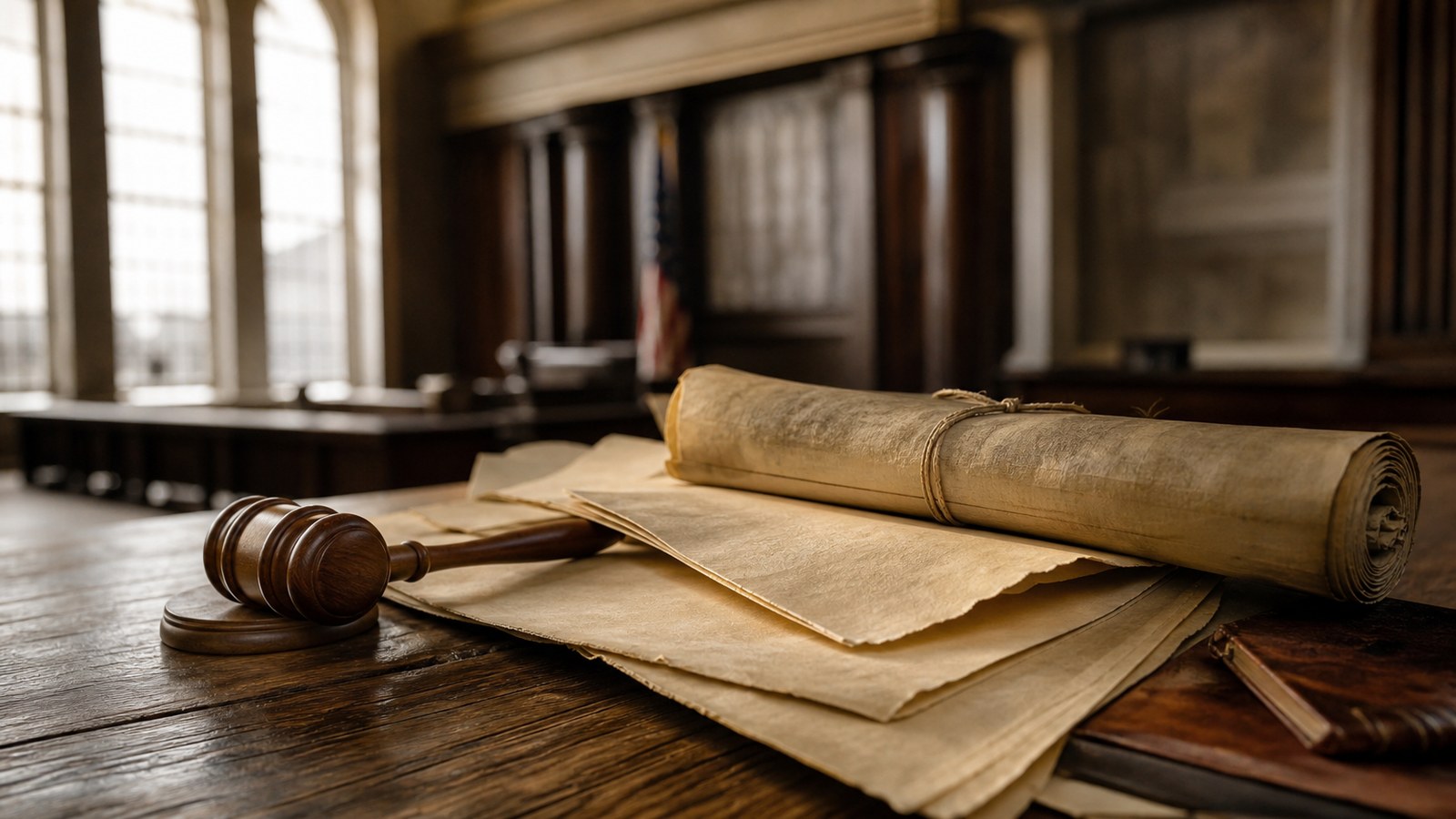 Blank historical documents on a wooden table symbolizing the evolution of individual liberty in U.S. history
