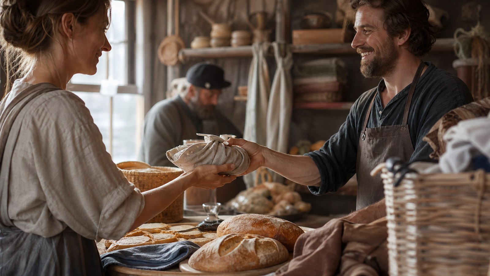 Artisan market exchange symbolizing the invisible hand in a free market