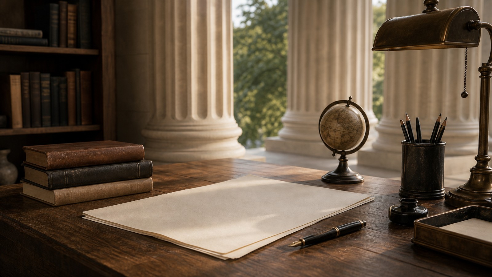 Study table and columns representing constitutional philosophy