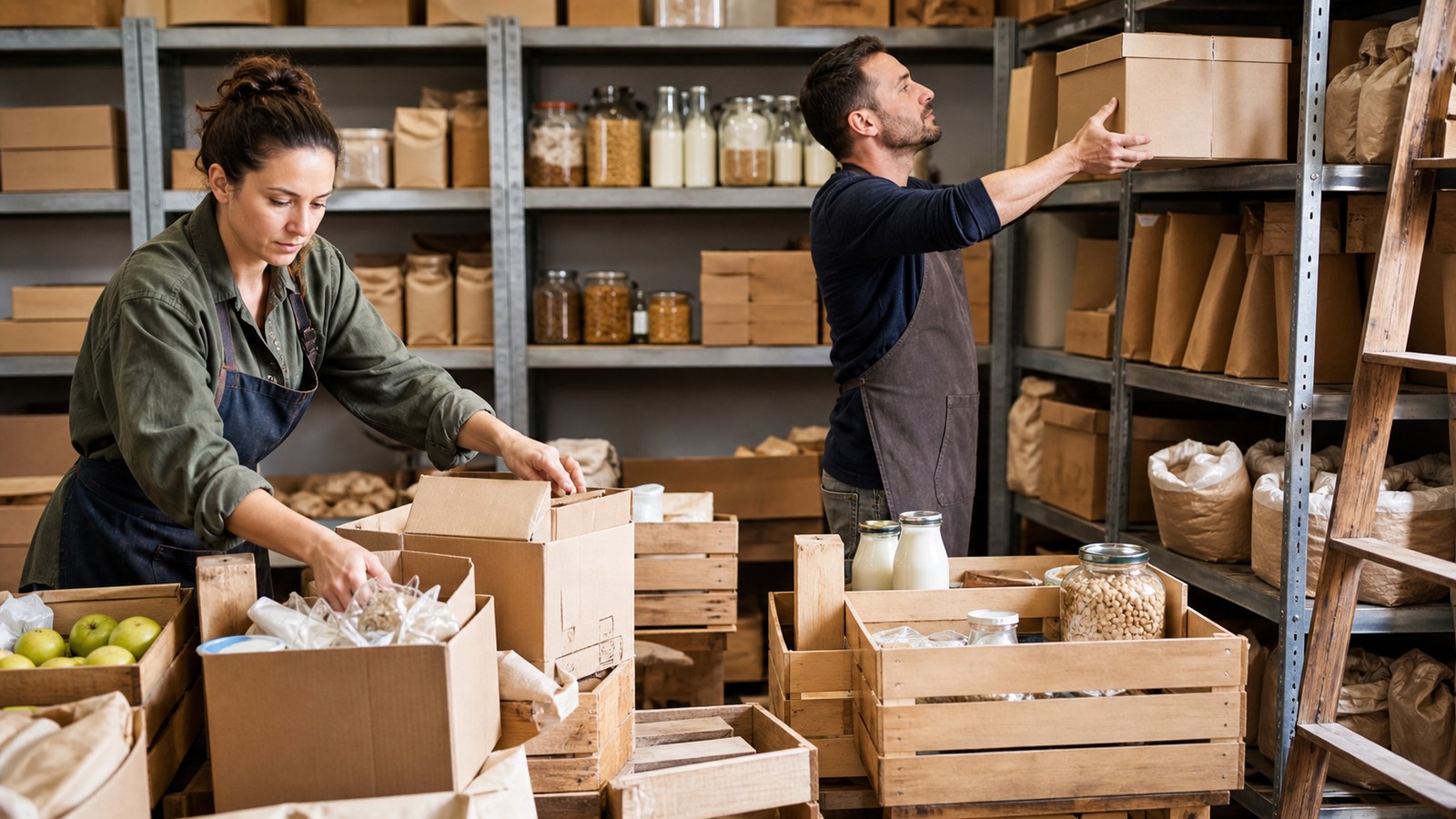 Workers rearranging goods and blank tags symbolizing fast market adaptation