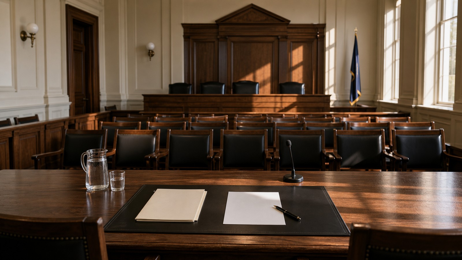 Civic hearing room representing constitutional process