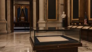 A sealed civic document case symbolizes the stability of constitutional law.
